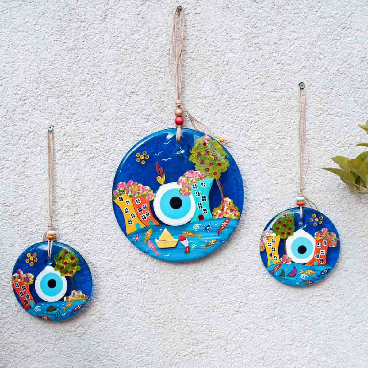 8" Dia. Ceramic Evil Eye Wall Decor / Evil Eye Wall Hanger / Hand-painted Evil Eye / Glass Evil Eye / Home Decoration / Handmade / Handicraft