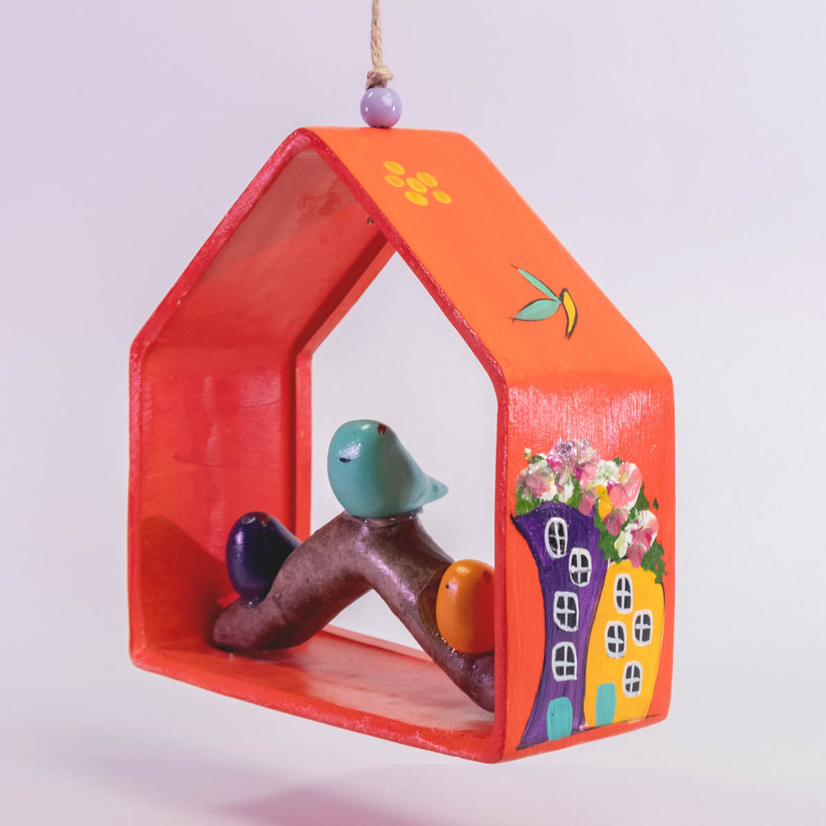 Wall-hanging Ceramic Bird House with 6 Birds / Home Decoration / Handmade / Handicraft / Hand-painted Wall-Hanging Bird House