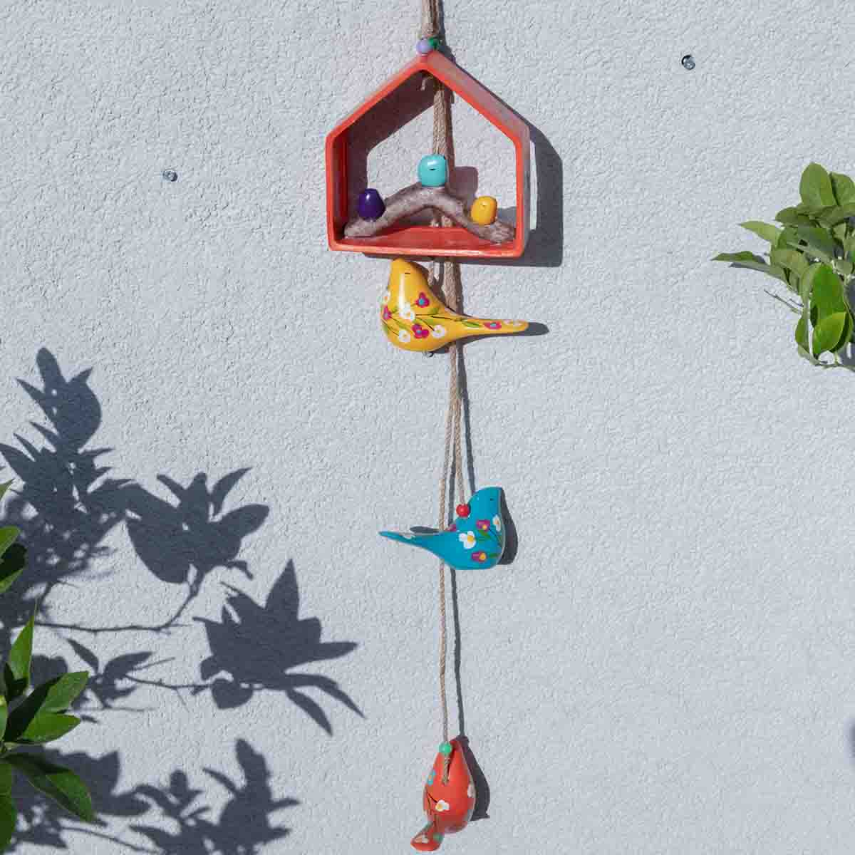 Wall-hanging Ceramic Bird House with 6 Birds / Home Decoration / Handmade / Handicraft / Hand-painted Wall-Hanging Bird House