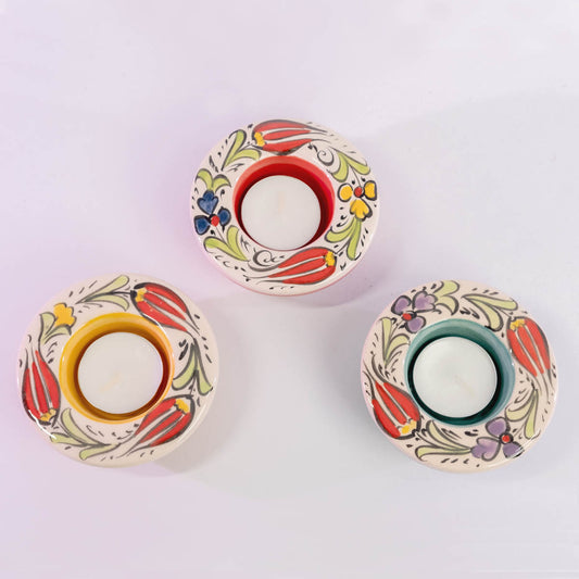 Handmade Ceramic Candle Holders - Set of 3 / Home Decoration / Handmade / Handicraft / Hand-painted Candle Holder