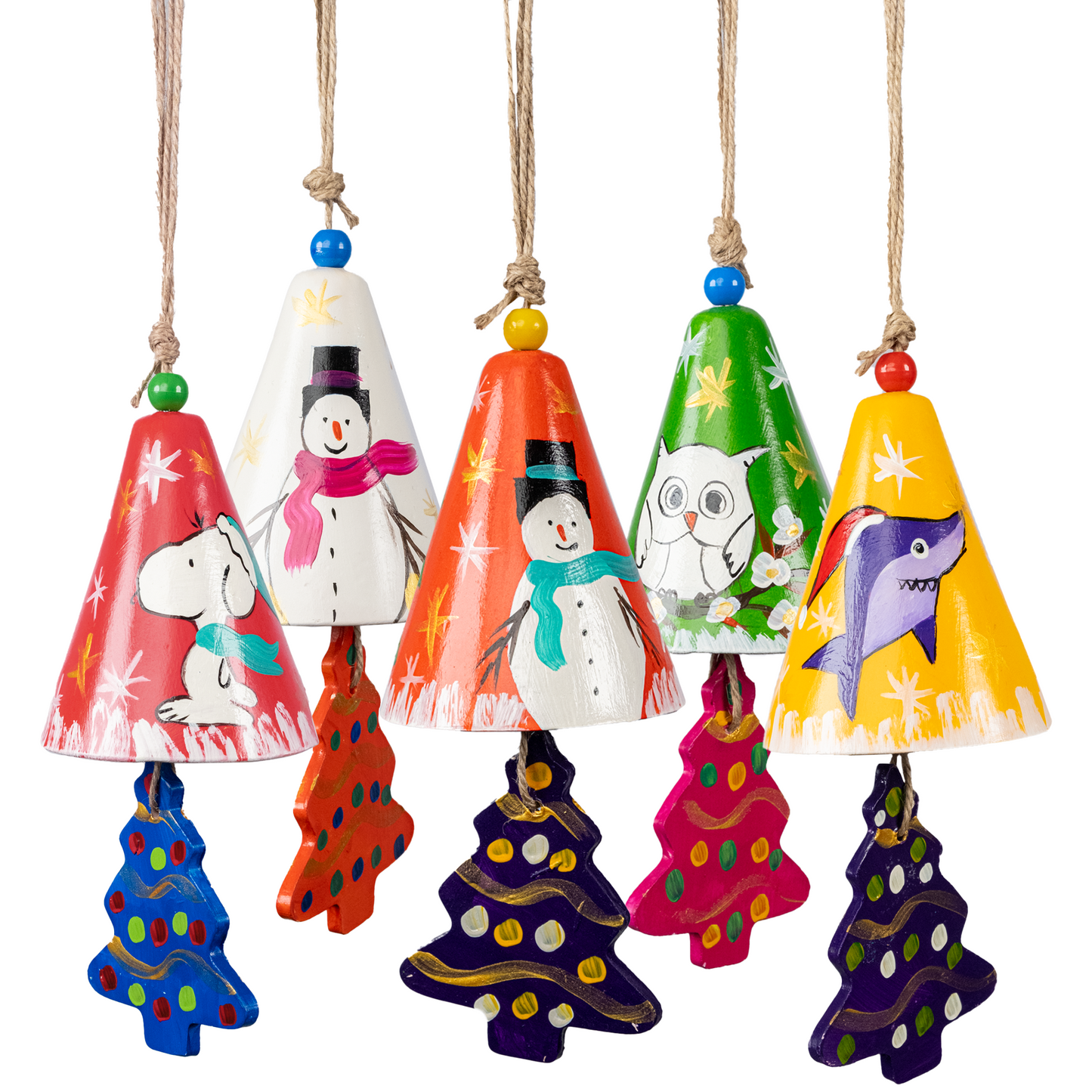 3" Dia. Ceramic Christmas Bell Ornament with Hanging Tree / PAY 4, GET 5 / Set of 5 / Home Decoration / Handmade / Handicraft / Hand-painted Christmas Ornaments