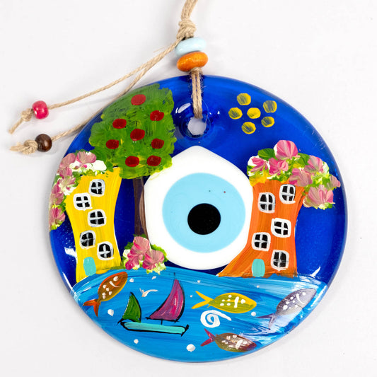 5.1" Dia. Ceramic Evil Eye Wall Decor / Evil Eye Wall Hanger / Hand-painted Evil Eye / Glass Evil Eye / Home Decoration / Handmade / Handicraft