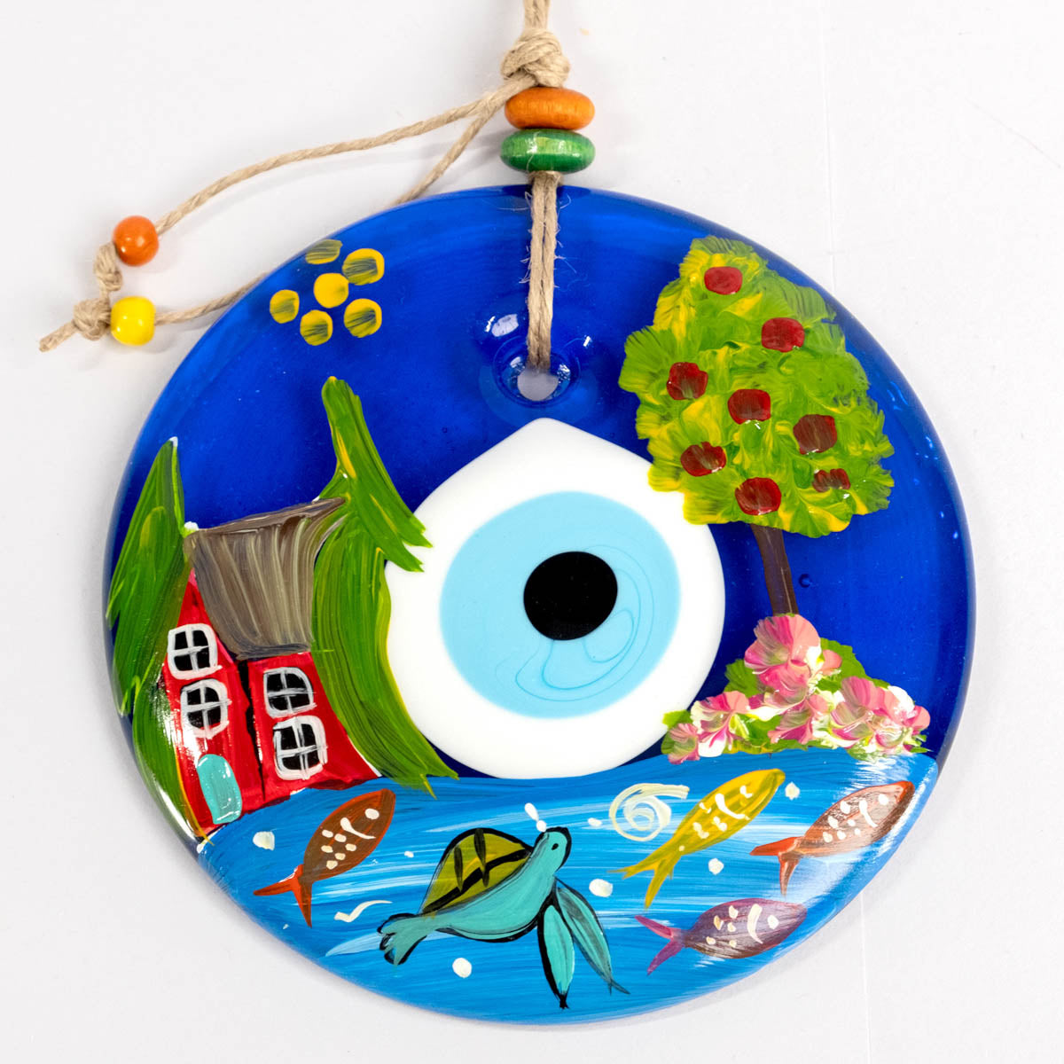 5.1" Dia. Ceramic Evil Eye Wall Decor / Evil Eye Wall Hanger / Hand-painted Evil Eye / Glass Evil Eye / Home Decoration / Handmade / Handicraft