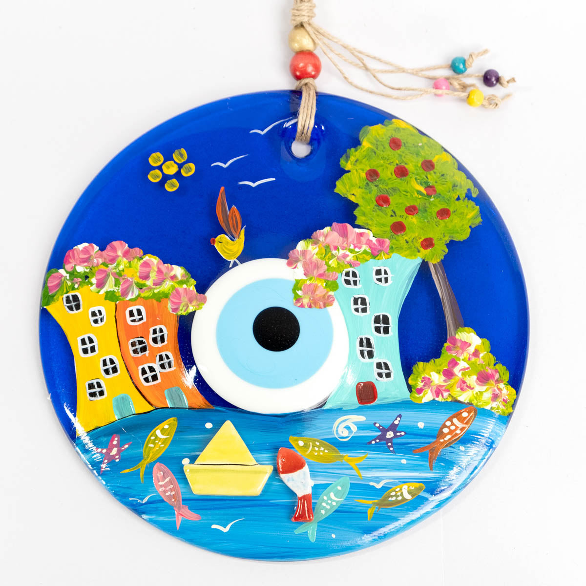 5.1" Dia. Ceramic Evil Eye Wall Decor / Evil Eye Wall Hanger / Hand-painted Evil Eye / Glass Evil Eye / Home Decoration / Handmade / Handicraft