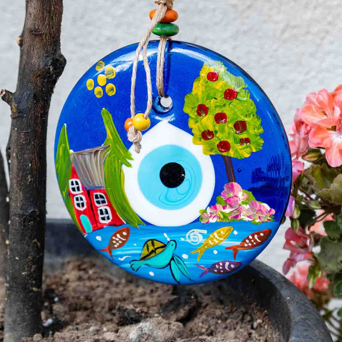 5.1" Dia. Ceramic Evil Eye Wall Decor / Evil Eye Wall Hanger / Hand-painted Evil Eye / Glass Evil Eye / Home Decoration / Handmade / Handicraft