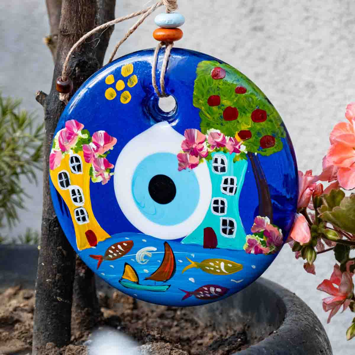 5.1" Dia. Ceramic Evil Eye Wall Decor / Evil Eye Wall Hanger / Hand-painted Evil Eye / Glass Evil Eye / Home Decoration / Handmade / Handicraft