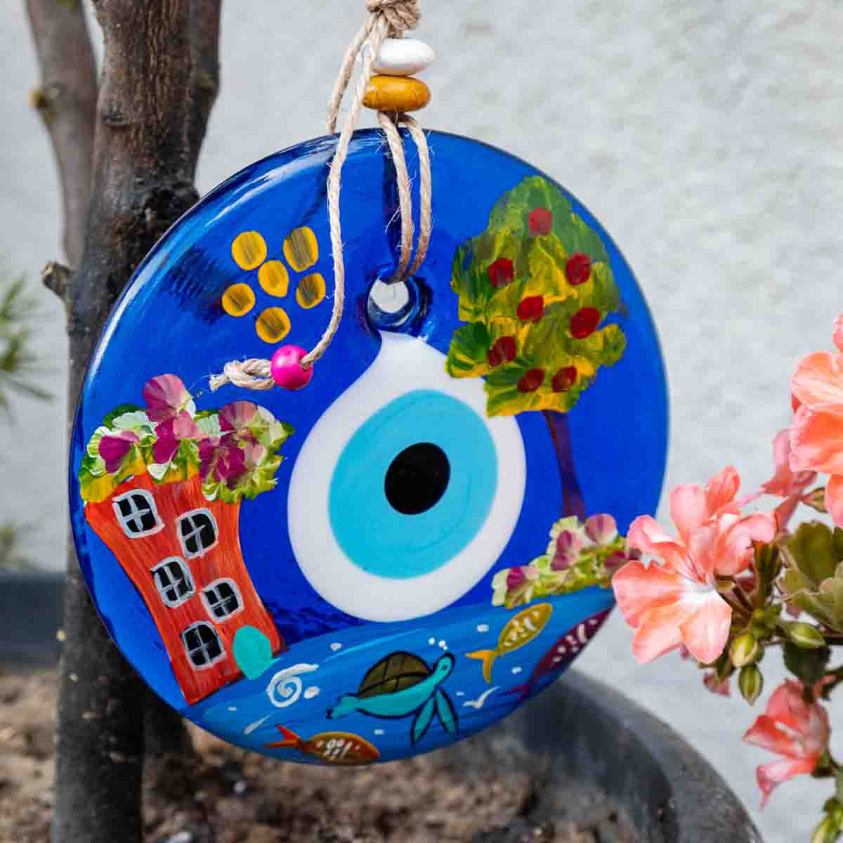 5.1" Dia. Ceramic Evil Eye Wall Decor / Evil Eye Wall Hanger / Hand-painted Evil Eye / Glass Evil Eye / Home Decoration / Handmade / Handicraft