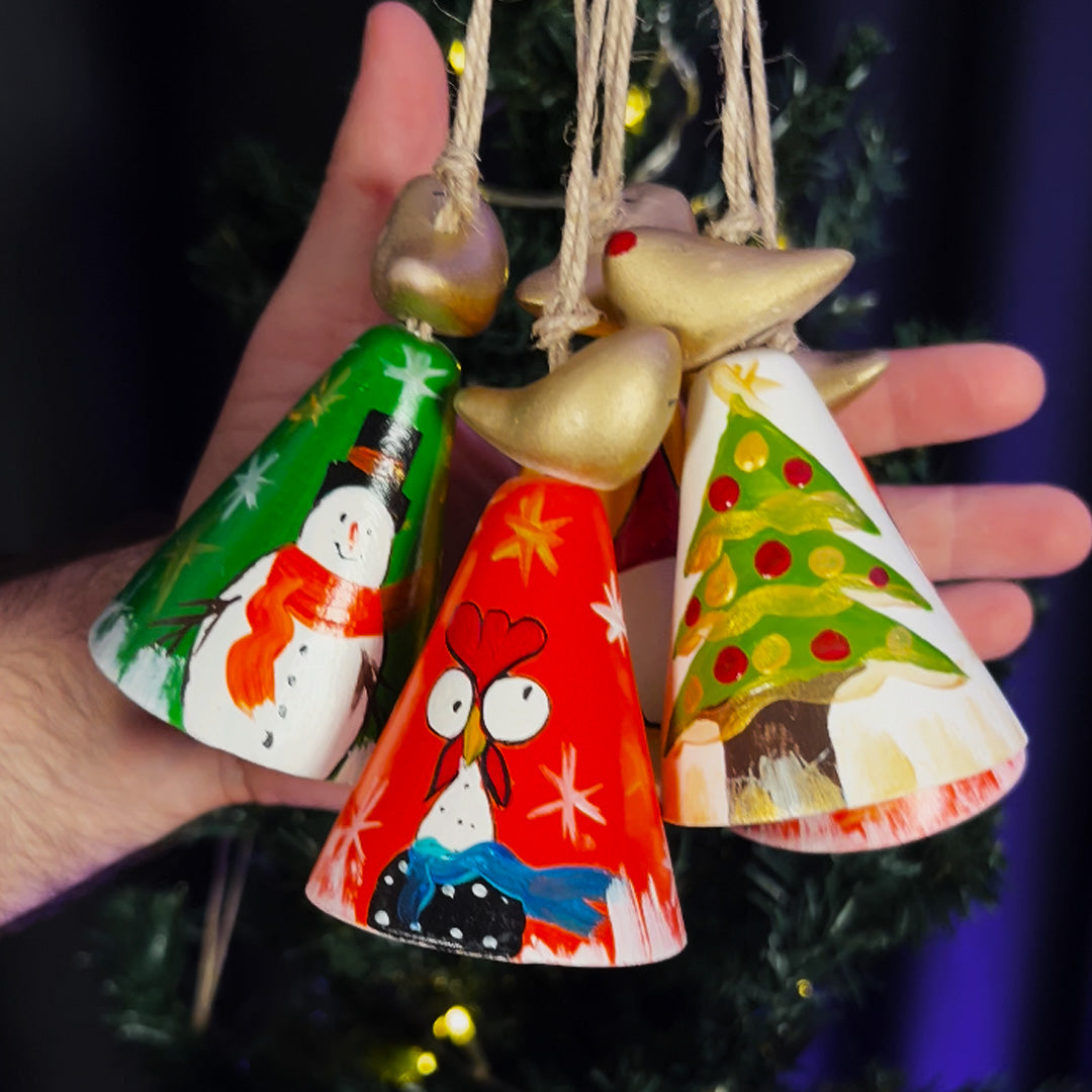 2" Dia. Ceramic Christmas Bell Ornaments, PAY 4, GET 5 / Set of 5 / Home Decoration / Handmade / Handicraft / Hand-painted Christmas Ornaments