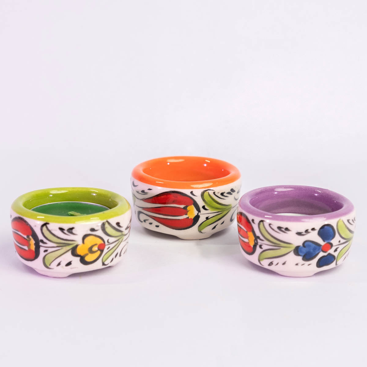 Small Handmade Ceramic Candle Holders - Set of 3 / Home Decoration / Handmade / Handicraft / Hand-painted Candle Holder Set of 3