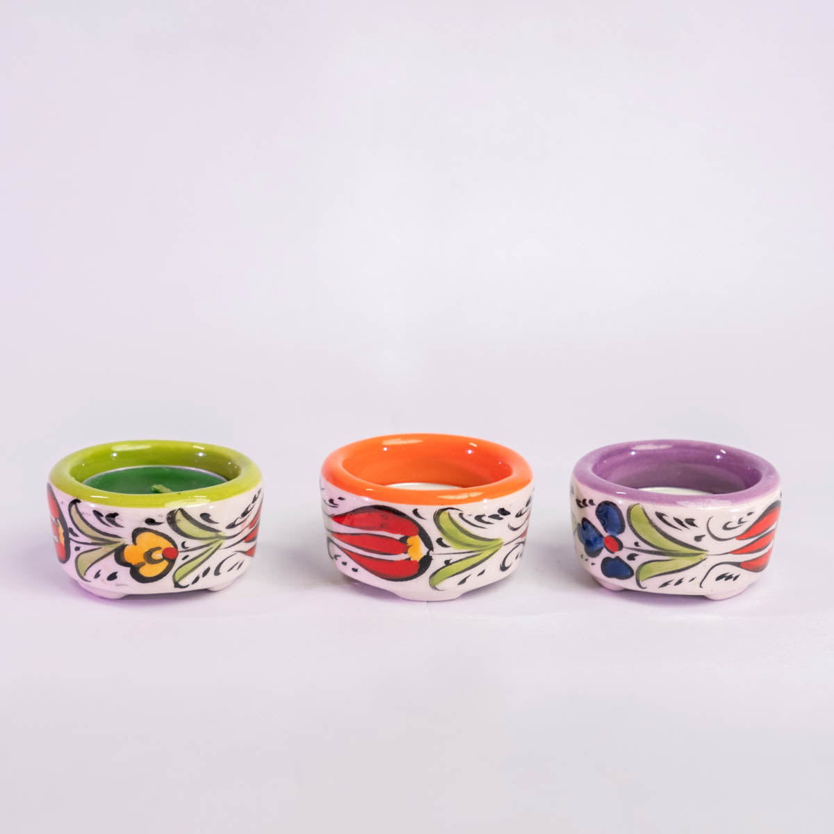 Small Handmade Ceramic Candle Holders - Set of 3 / Home Decoration / Handmade / Handicraft / Hand-painted Candle Holder Set of 3