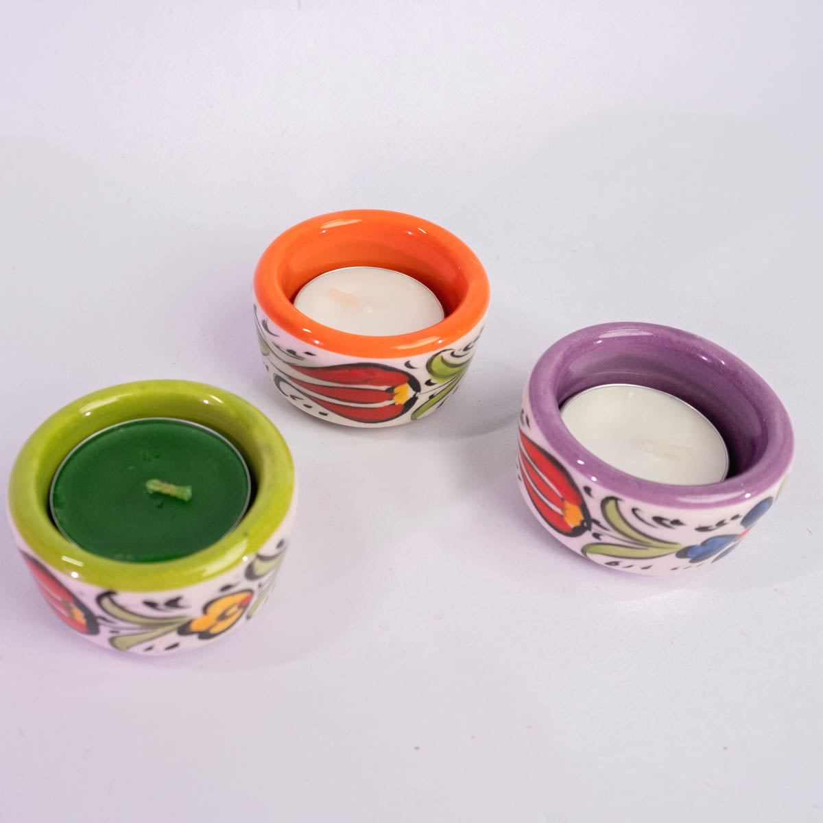 Small Handmade Ceramic Candle Holders - Set of 3 / Home Decoration / Handmade / Handicraft / Hand-painted Candle Holder Set of 3