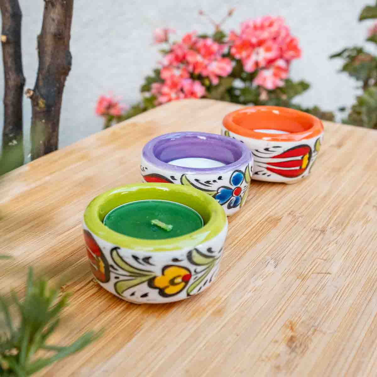 Small Handmade Ceramic Candle Holders - Set of 3 / Home Decoration / Handmade / Handicraft / Hand-painted Candle Holder Set of 3