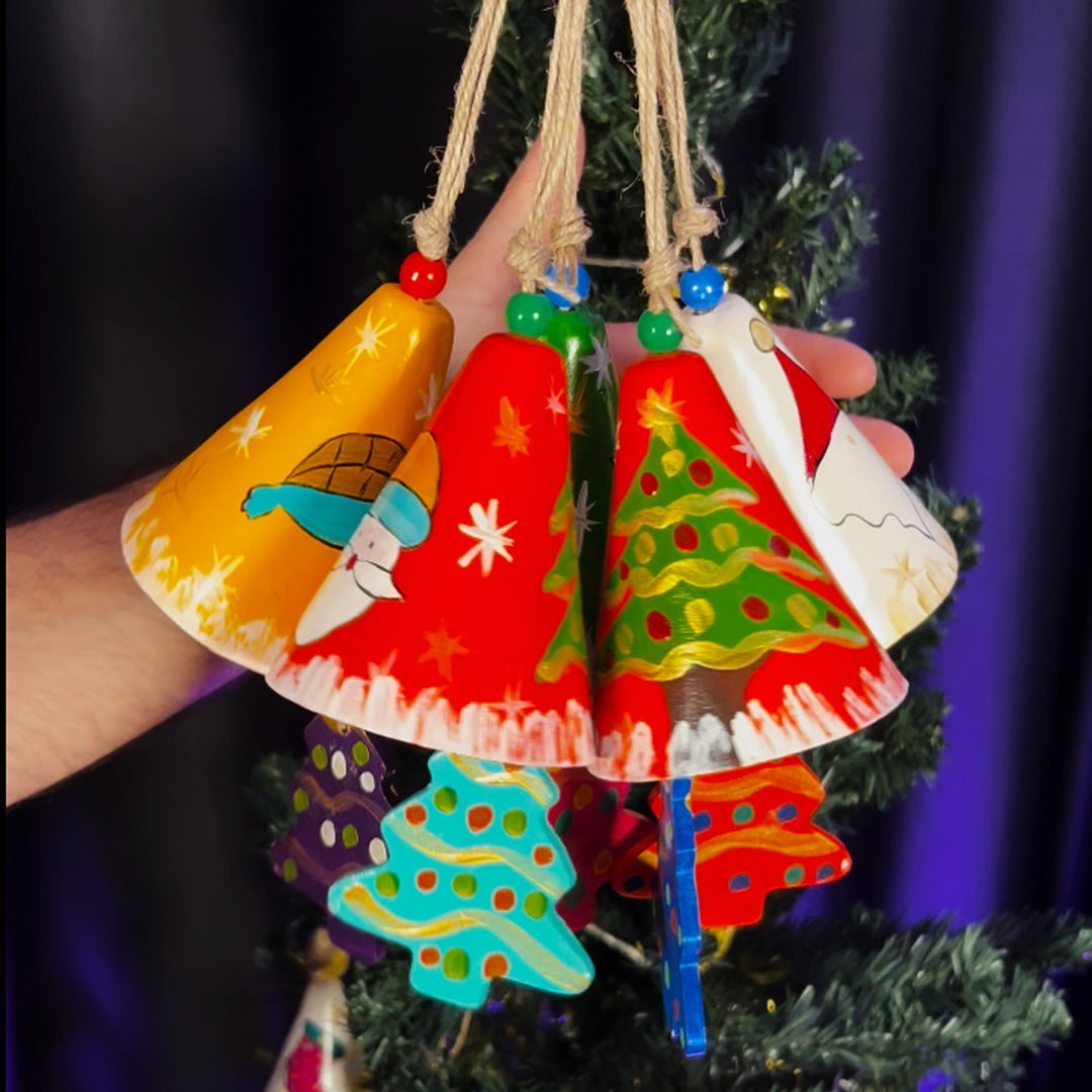 3" Dia. Ceramic Christmas Bell Ornament with Hanging Tree / PAY 4, GET 5 / Set of 5 / Home Decoration / Handmade / Handicraft / Hand-painted Christmas Ornaments