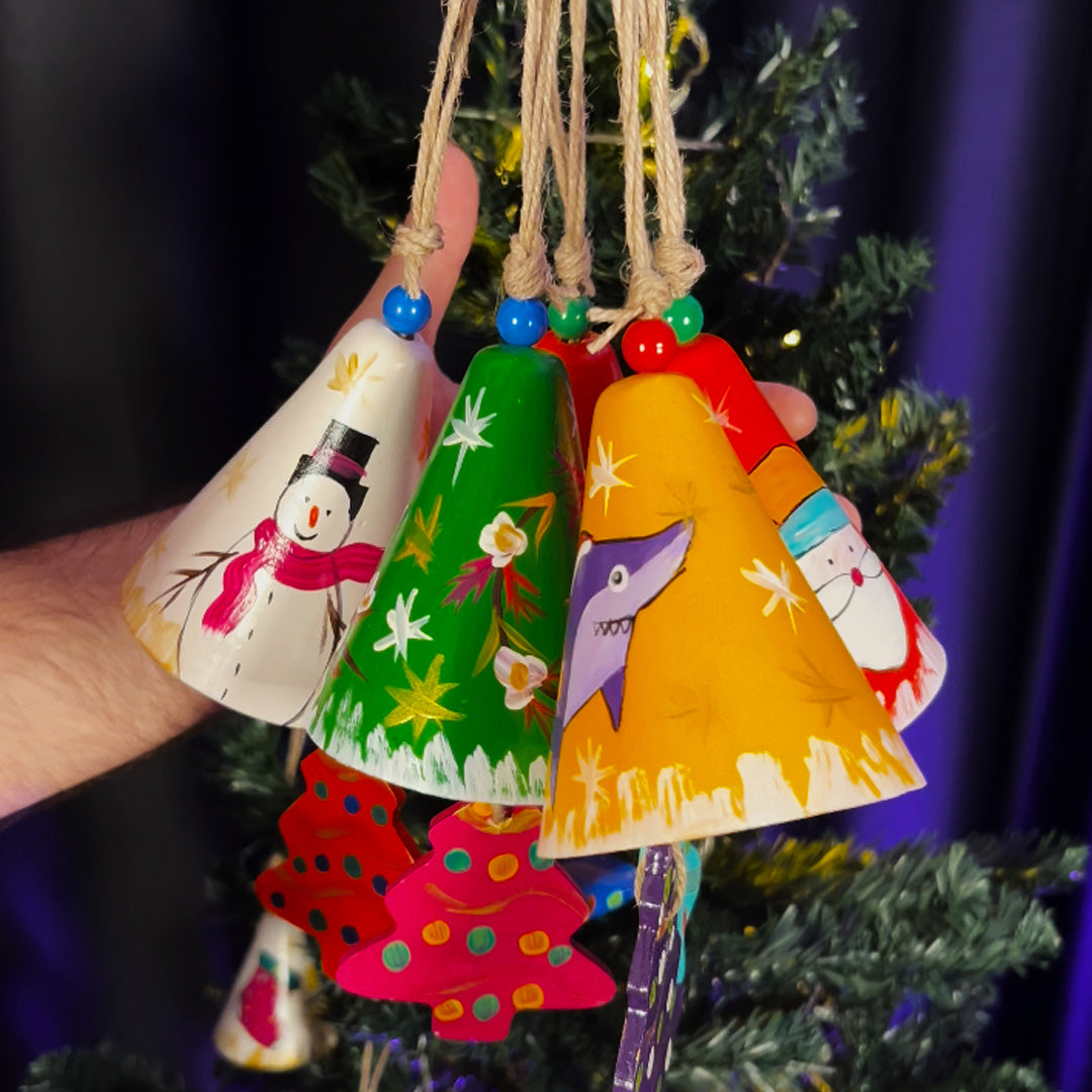 3" Dia. Ceramic Christmas Bell Ornament with Hanging Tree / PAY 4, GET 5 / Set of 5 / Home Decoration / Handmade / Handicraft / Hand-painted Christmas Ornaments