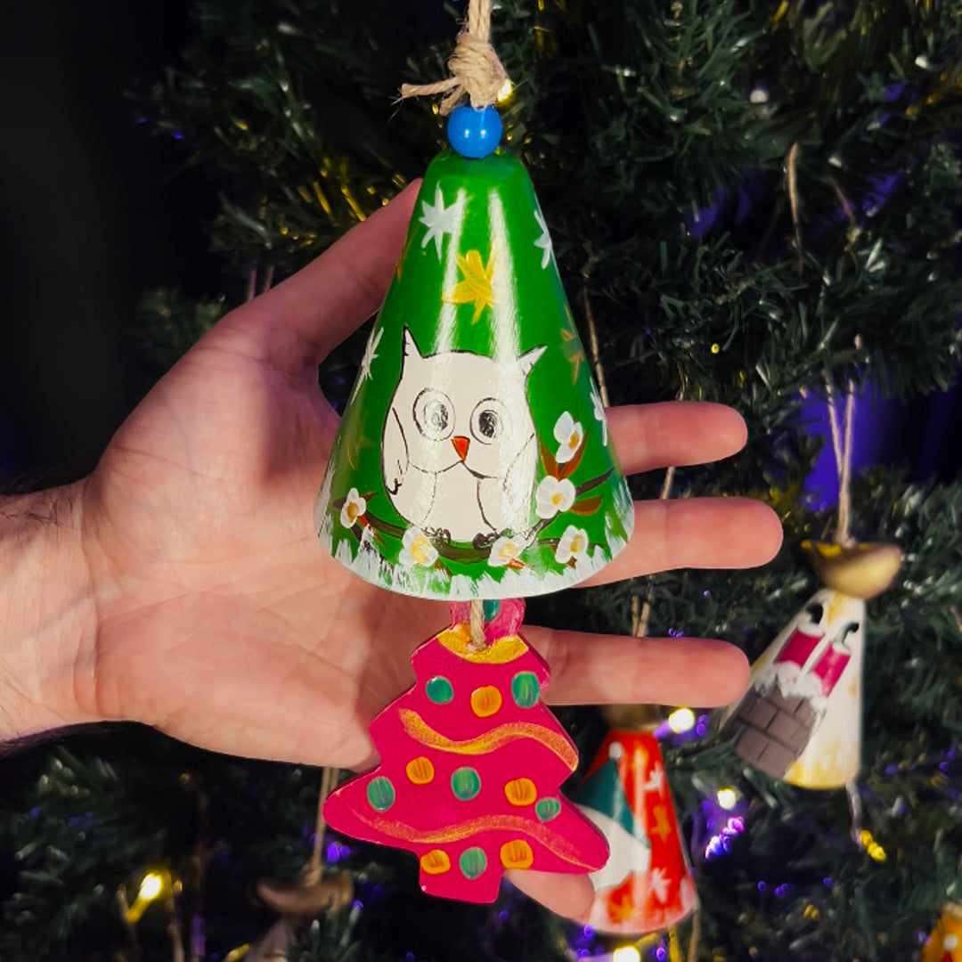 3" Dia. Ceramic Christmas Bell Ornament with Hanging Tree / PAY 4, GET 5 / Set of 5 / Home Decoration / Handmade / Handicraft / Hand-painted Christmas Ornaments