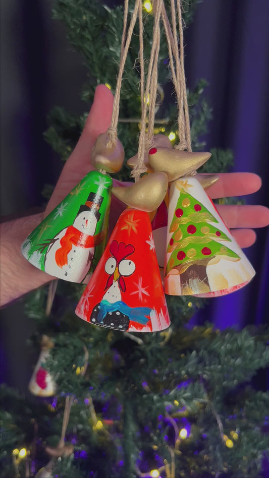 2" Dia. Ceramic Christmas Bell Ornaments, PAY 4, GET 5 / Set of 5 / Home Decoration / Handmade / Handicraft / Hand-painted Christmas Ornaments