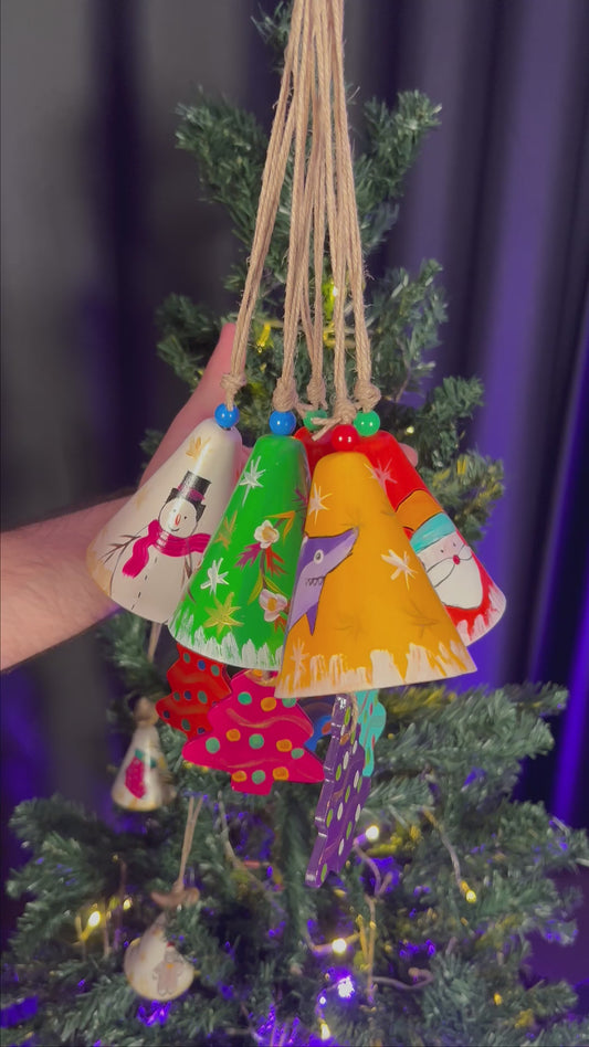 3" Dia. Ceramic Christmas Bell Ornament with Hanging Tree / PAY 4, GET 5 / Set of 5 / Home Decoration / Handmade / Handicraft / Hand-painted Christmas Ornaments